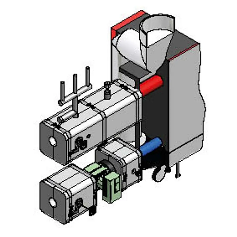 Hydraulikset von Remeha, bestehend aus mehreren Rohrleitungen und Anschlüssen, für die Integration in Heizsysteme, ohne Weiche.